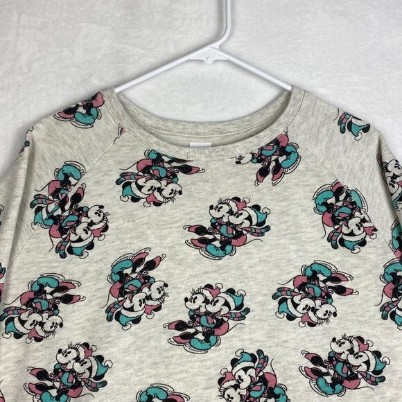 Disney Mickey & Minnie Mouse Ice Skating Sweater Womens Large Gray Sweatshirt - Picture 4 of 9